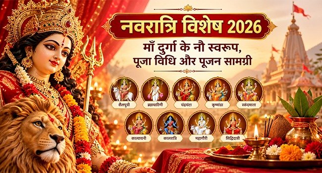 नवरात्रि विशेष 2026: माँ दुर्गा के नौ स्वरूप, पूजा विधि और पूजन सामग्री